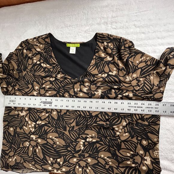Sigrid Olsen Womens 2X Floral Print 3/4 Sleeve V-Neck Top Black Brown Casual - Picture 6 of 7